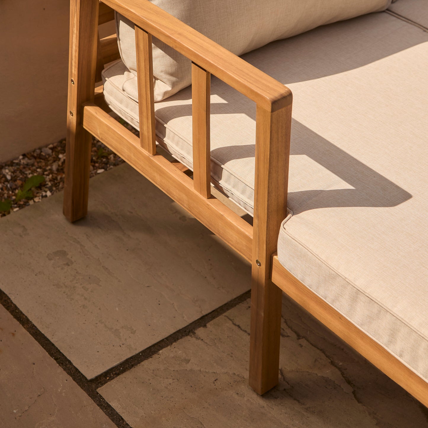 Harrelson 3 Seater Wooden Garden Chaise Corner Set - Natural Acacia and Sand - Laura James