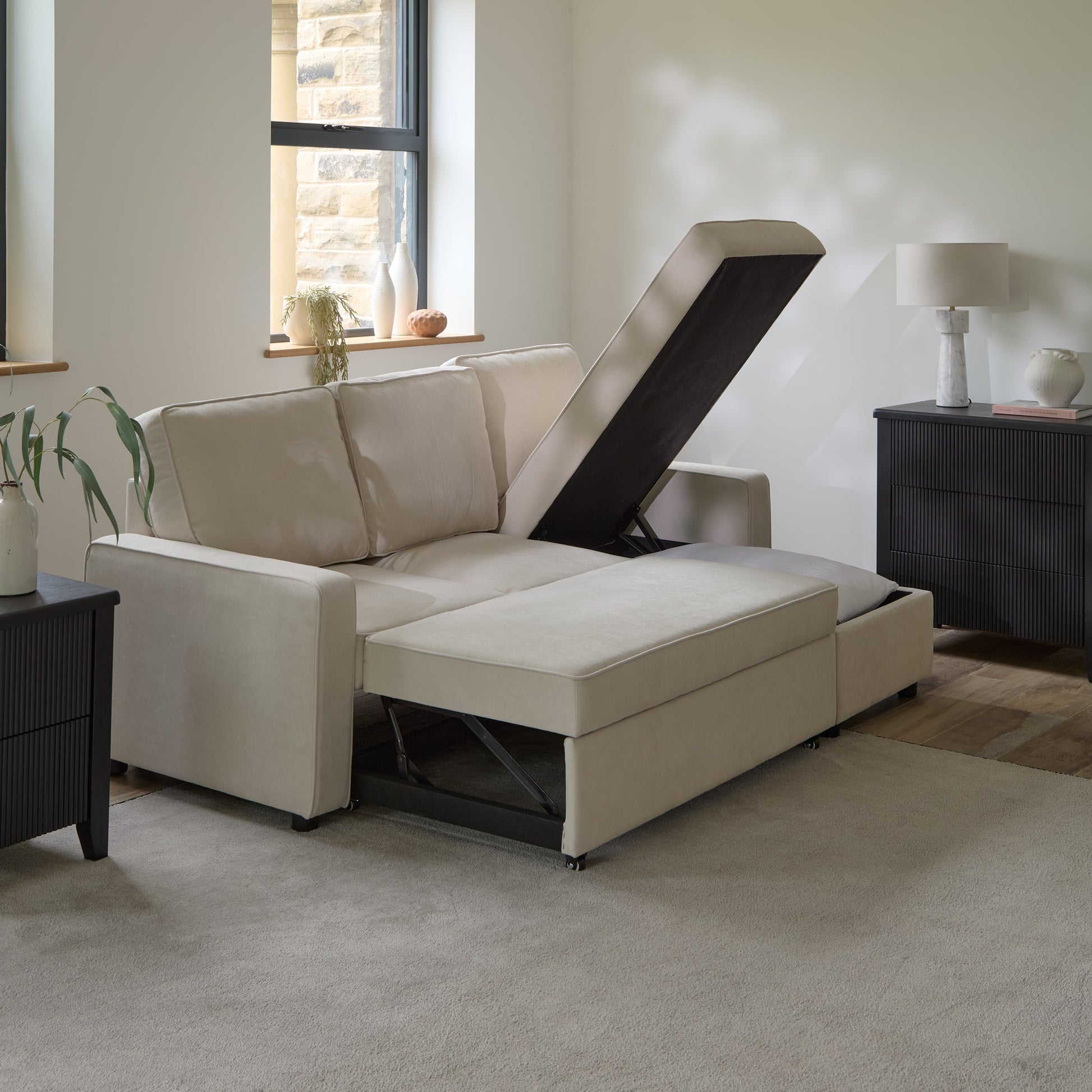 Hugo White Pull Out Corner Sofa Bed - Laura James