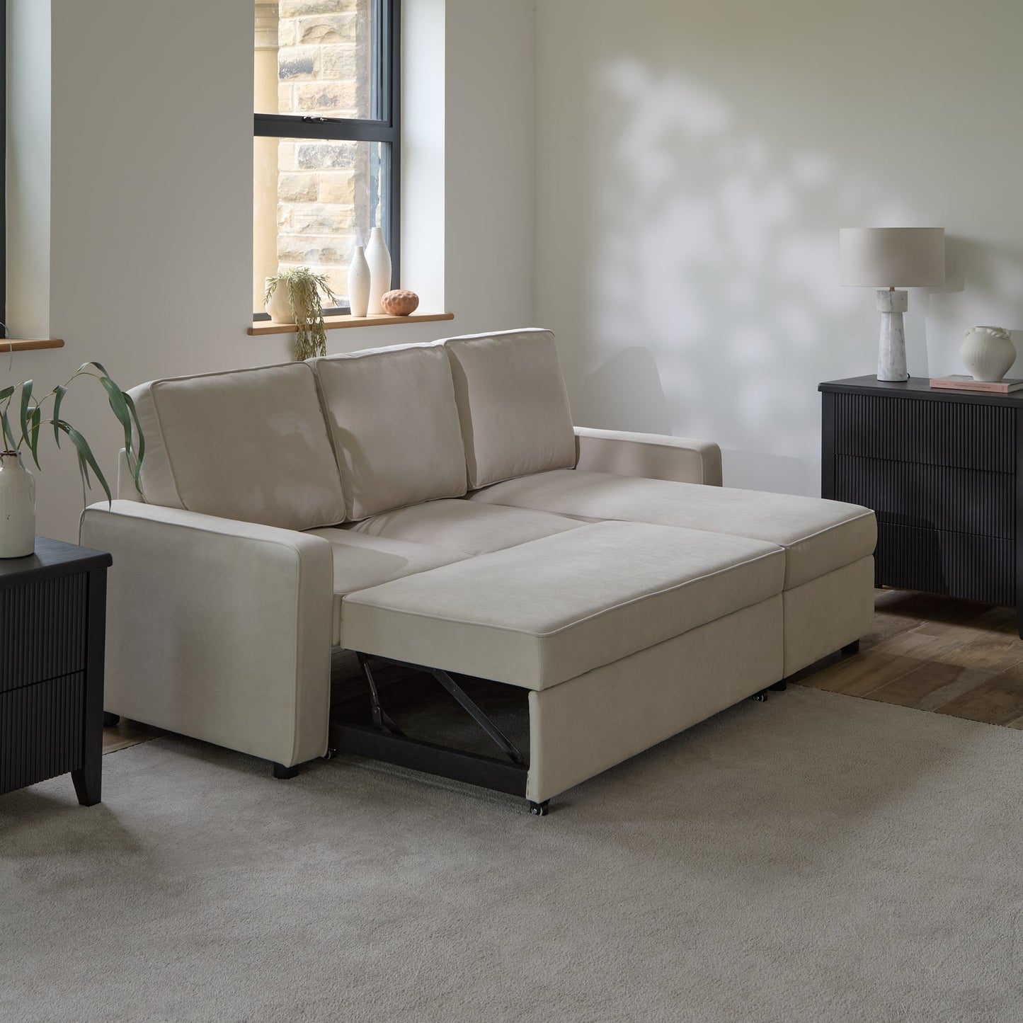 Hugo White Pull Out Corner Sofa Bed - Laura James