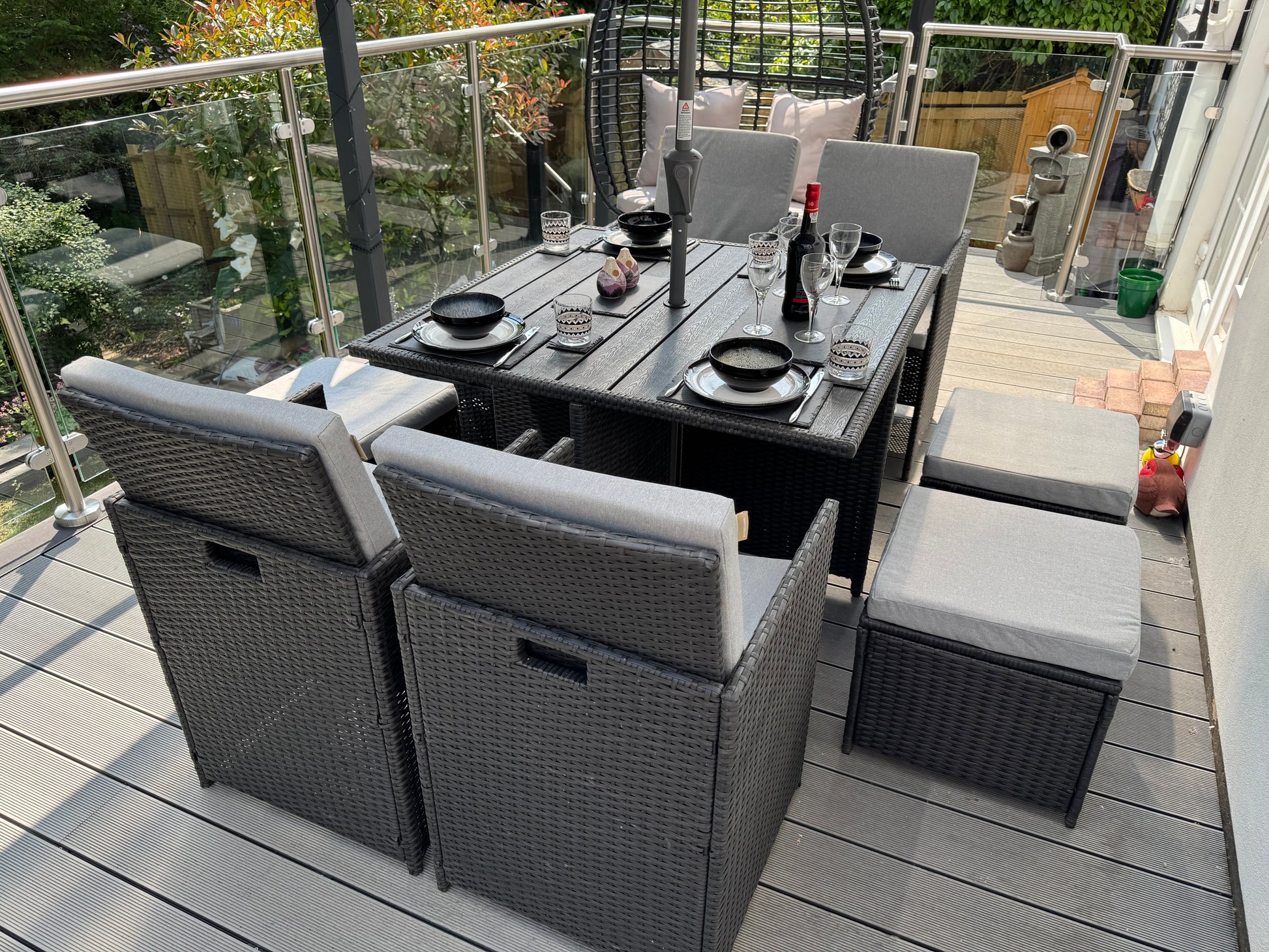 8 Seater Rattan Cube Outdoor Dining Set - Black Weave Polywood Top - Laura James 