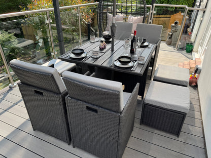 8 Seater Rattan Cube Outdoor Dining Set - Black Weave Polywood Top - Laura James 