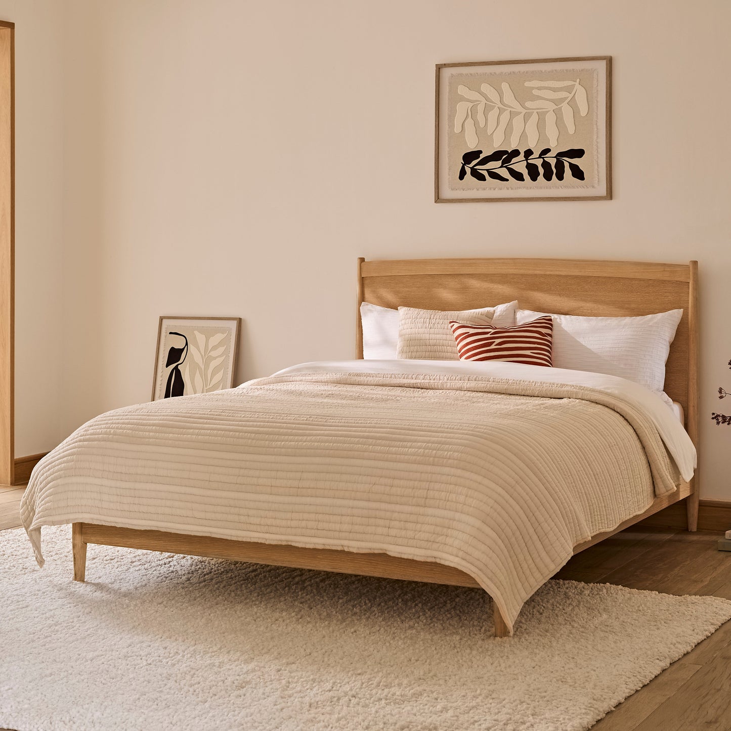 Ida Double Wooden Bed - Whitewash Oak - Laura James