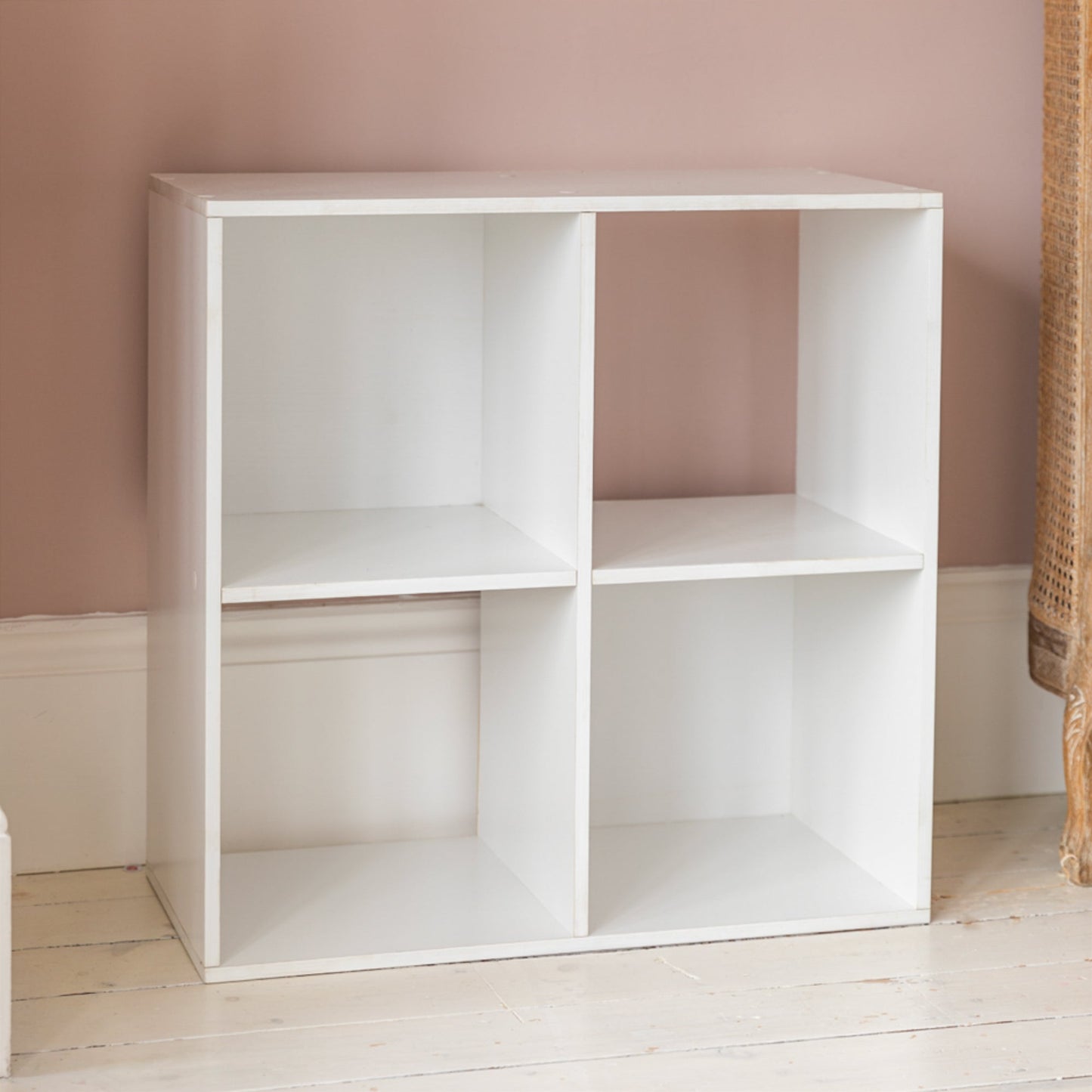 4 Cube White Bookcase Wooden Display Unit Shelving Storage Bookshelf Shelves (No Basket)