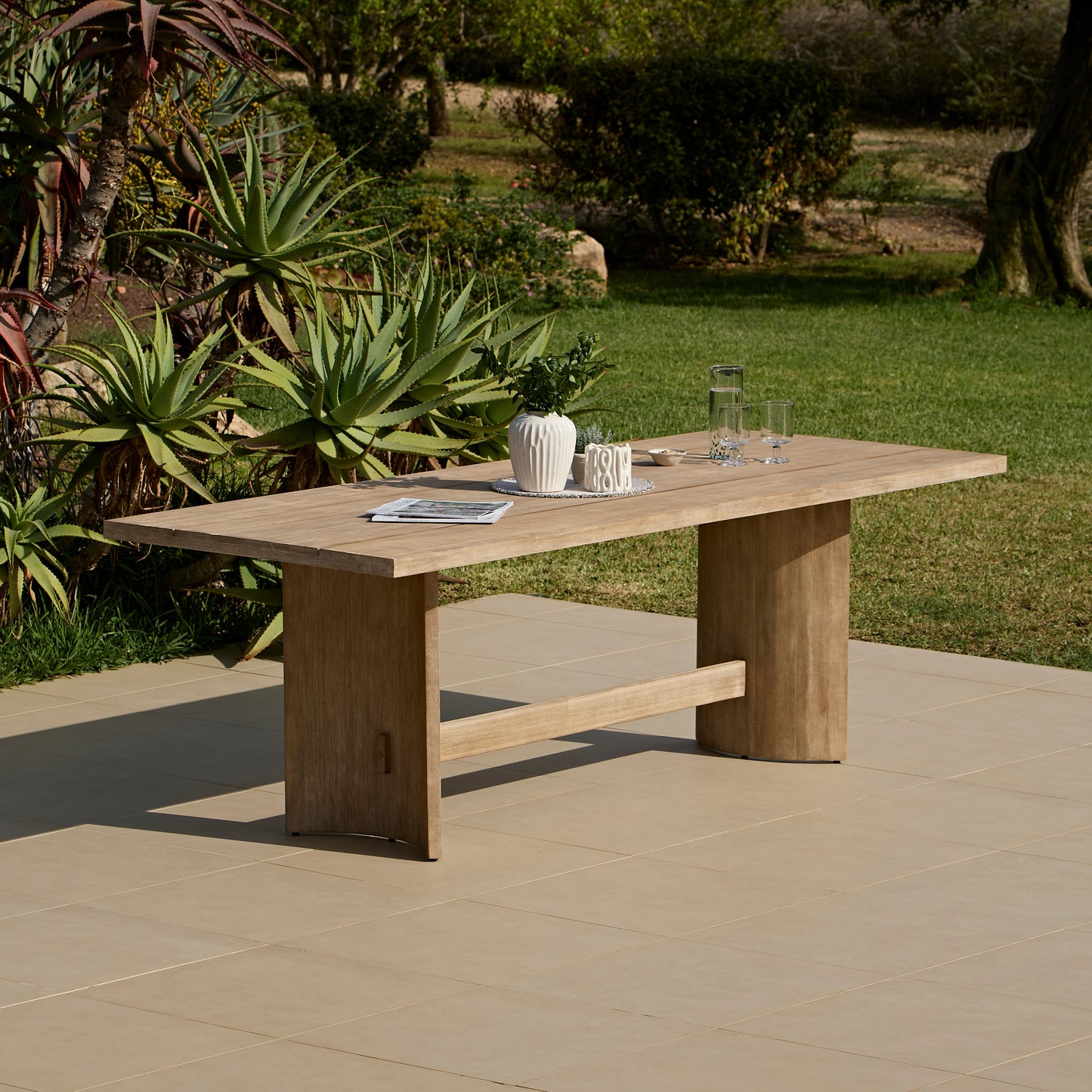 Imani 8 Seater Wooden Garden Dining Table - Light Brush Acacia - Laura James