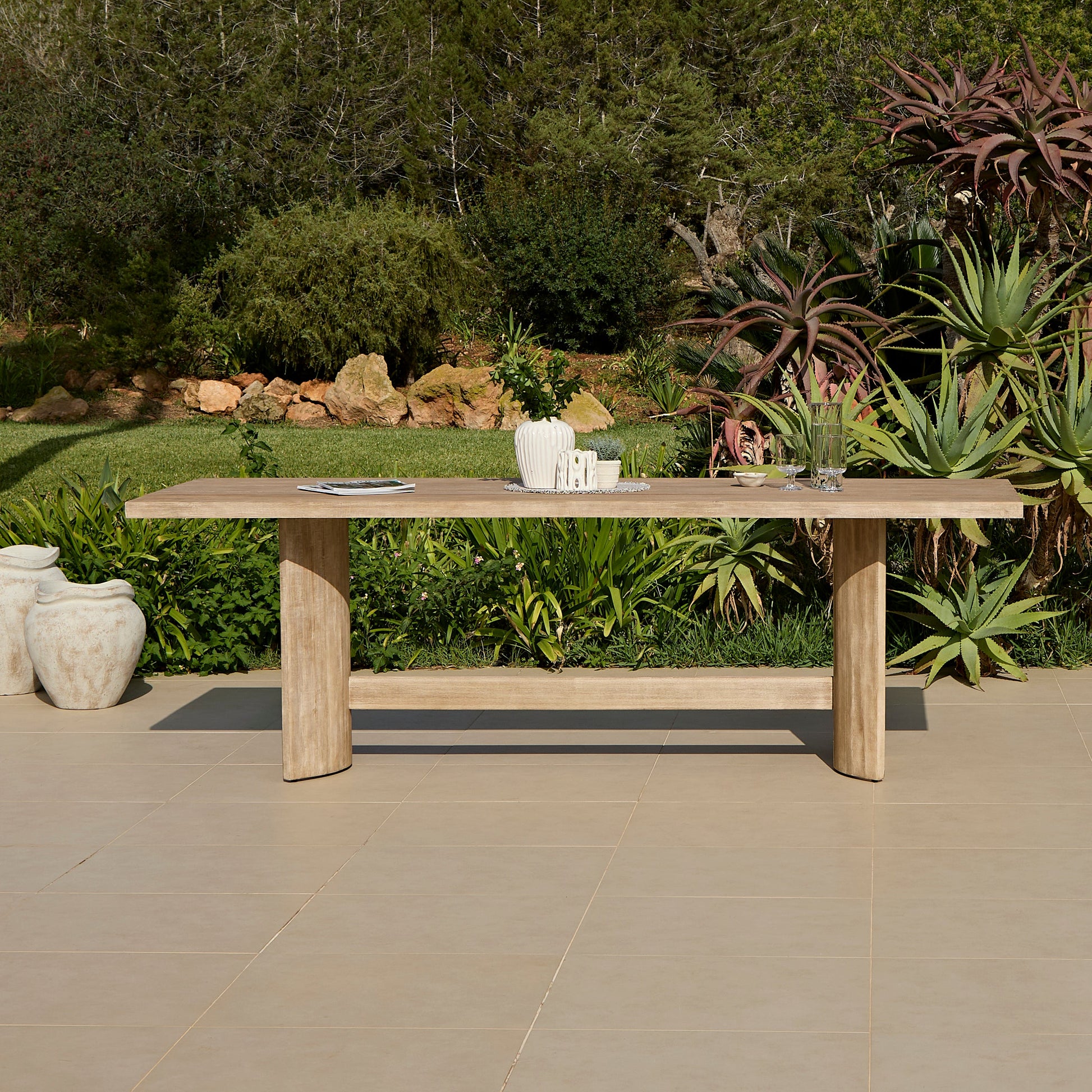 Imani 8 Seater Wooden Garden Dining Table - Light Brush Acacia - Laura James