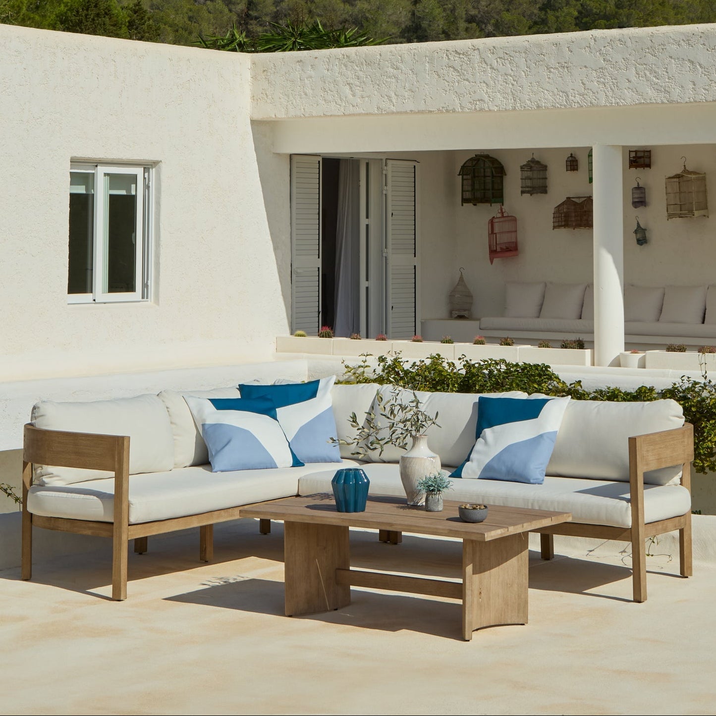 Imani 5 Seater Wooden Garden Corner Sofa with Coffee Table - Laura James