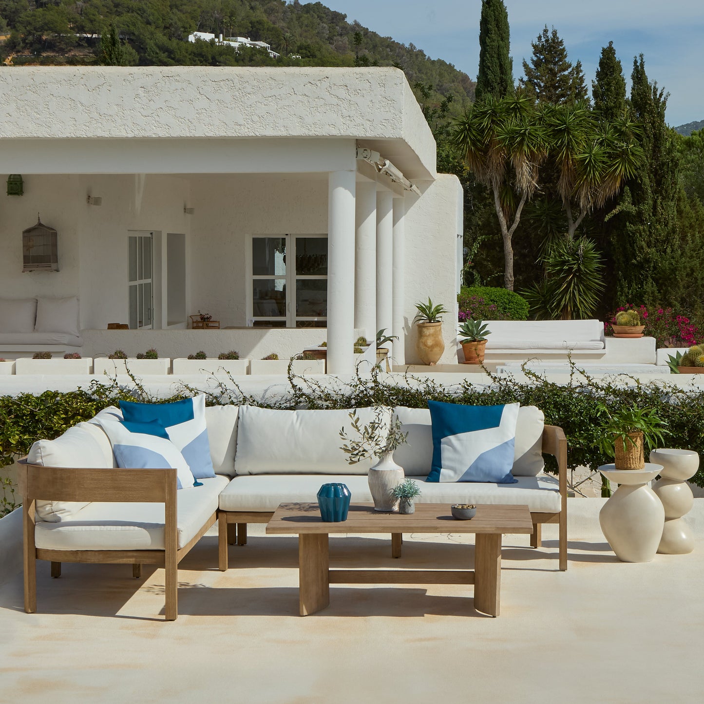 Imani 5 Seater Wooden Garden Corner Sofa with Coffee Table - Laura James