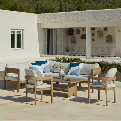 Imani 7 Seater Wooden Garden Corner Sofa Set with Coffee Table & 2 Imani Dining Chairs - Laura James