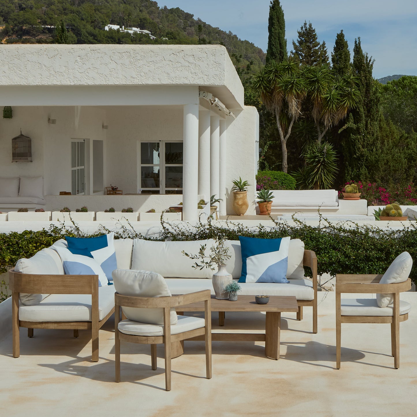 Imani 7 Seater Wooden Garden Corner Sofa Set with Coffee Table & 2 Imani Dining Chairs - Laura James