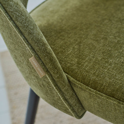 Imogen 120cm Chalked Mango Wood Round Dining Table Set  - 4 Seater - Marilyn Moss Green Dining Chairs - Black Legs - Laura James