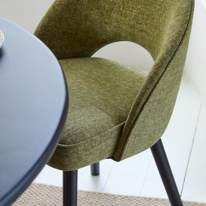 Imogen 120cm Chalked Mango Wood Round Dining Table Set  - 4 Seater - Marilyn Moss Green Dining Chairs - Black Legs - Laura James
