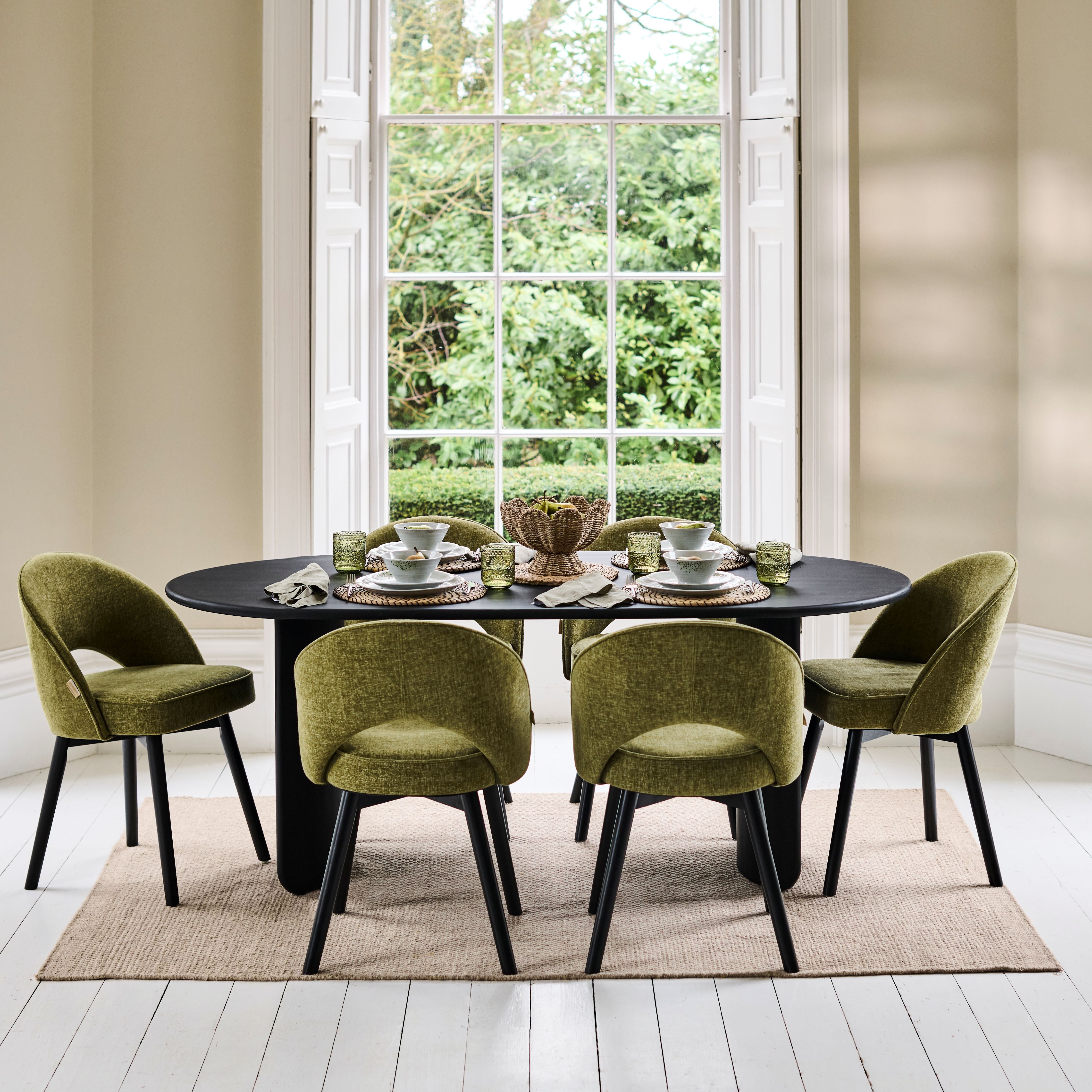 【Hinoki Iron Table 】No.1632 Imogen 190cm Black Mango Wood Dining Table Set - 6 Seater
