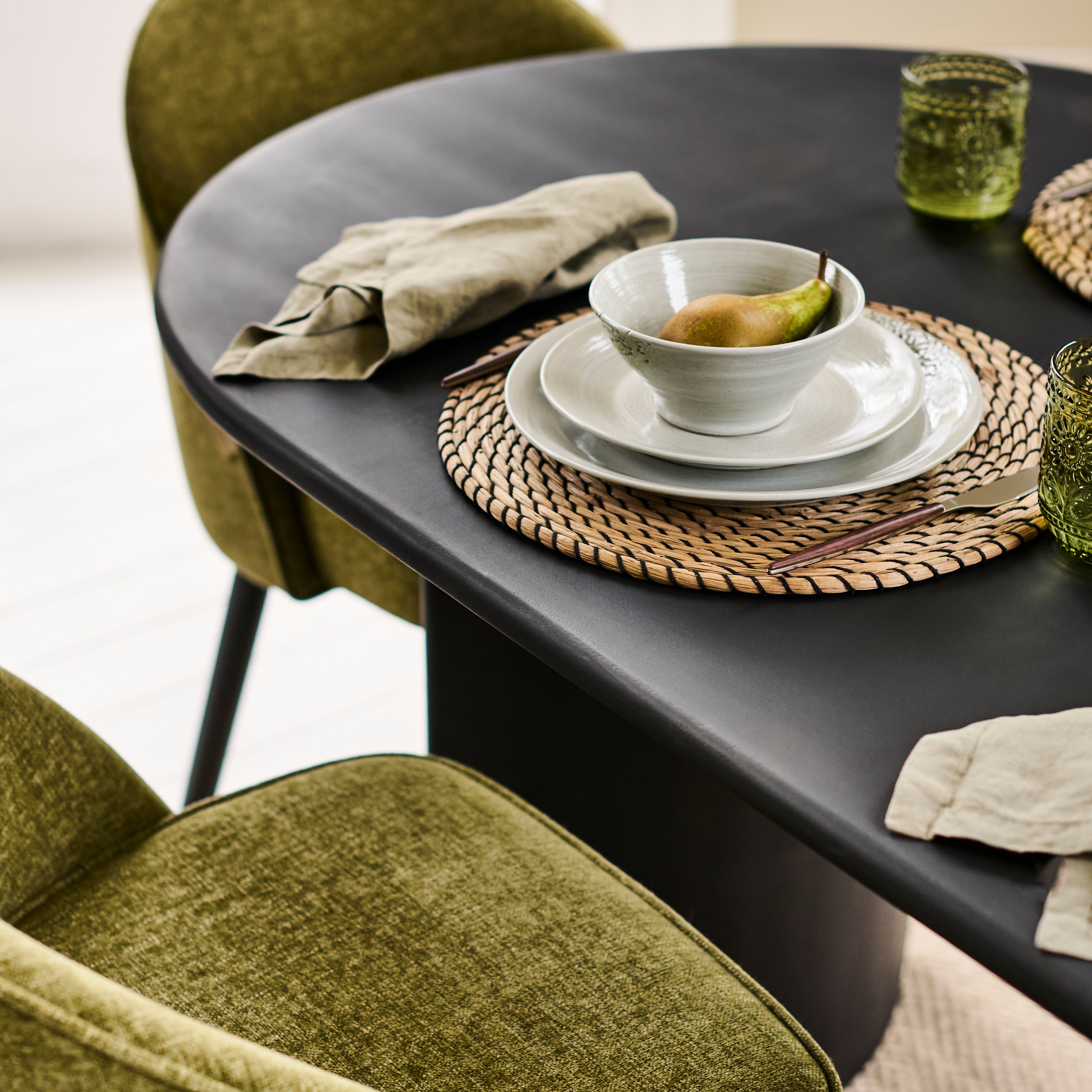 Imogen 190cm Black Mango Wood Dining Table Set - 6 Seater