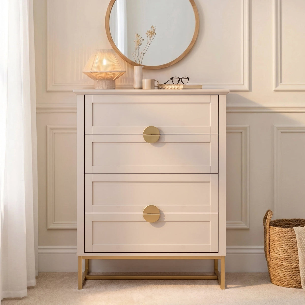 Ines 4 Drawers Tall Boy - Taupe - Laura James 