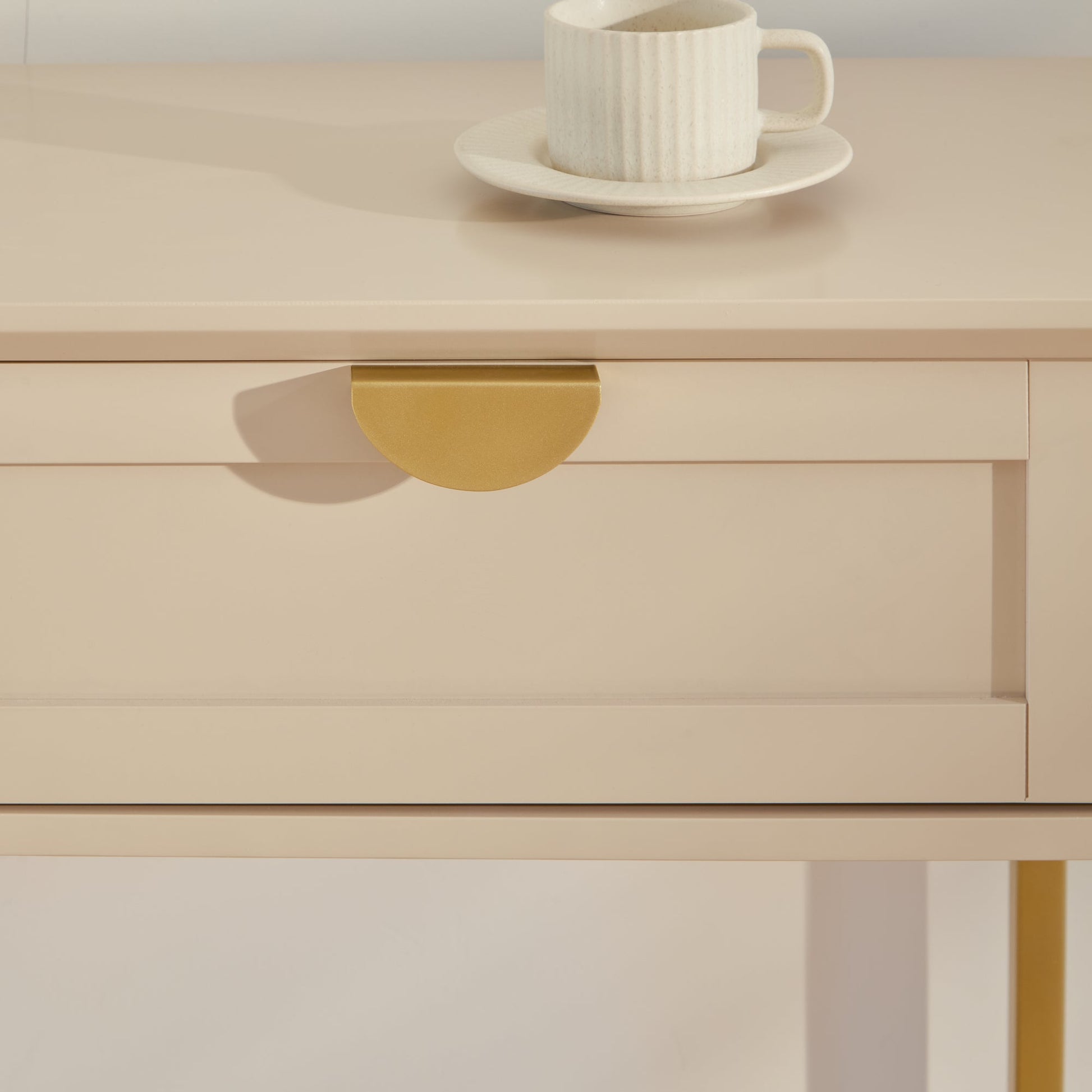 Ines 2 Drawer Console Table - Taupe and Gold - Laura James