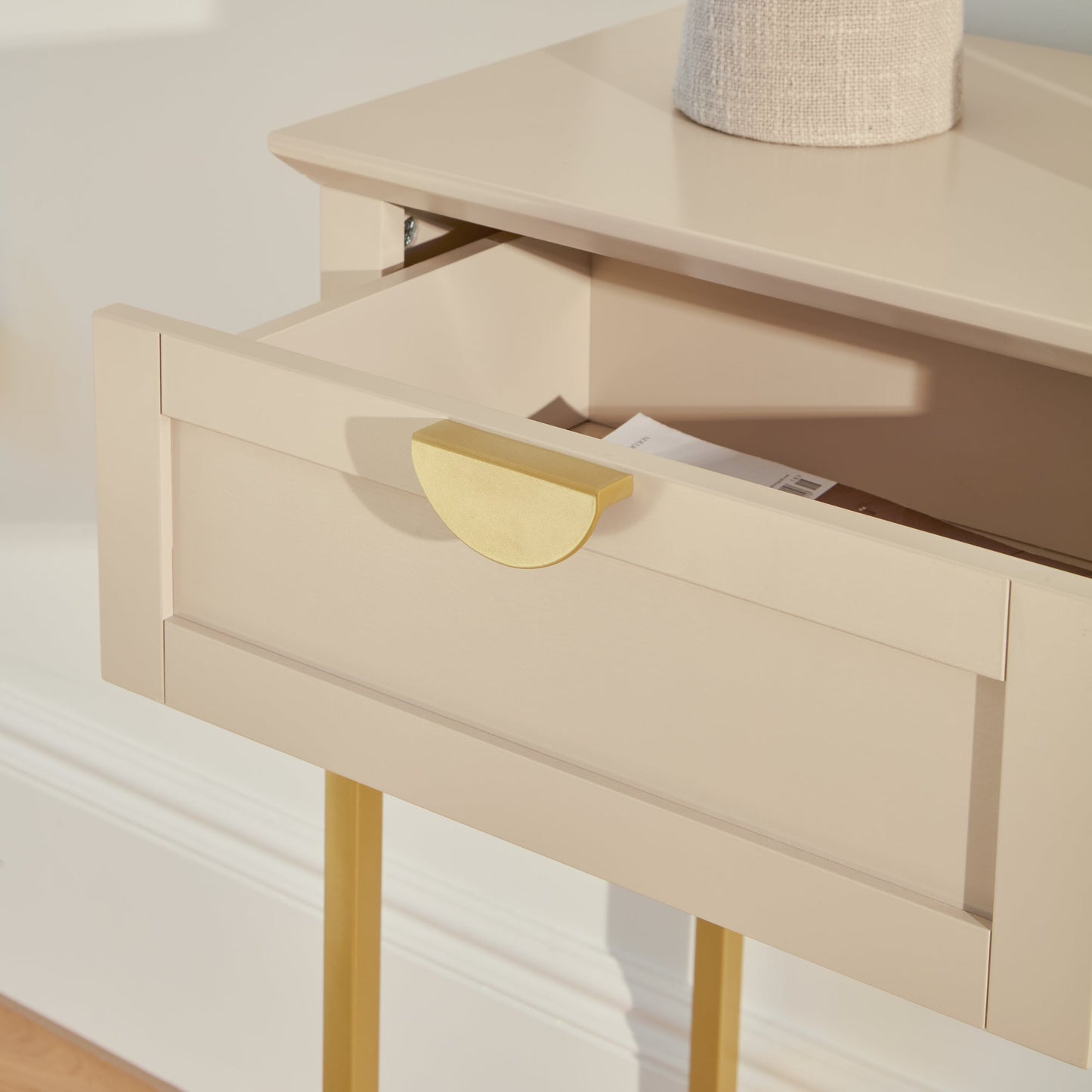 Ines 2 Drawer Console Table - Taupe and Gold - Laura James