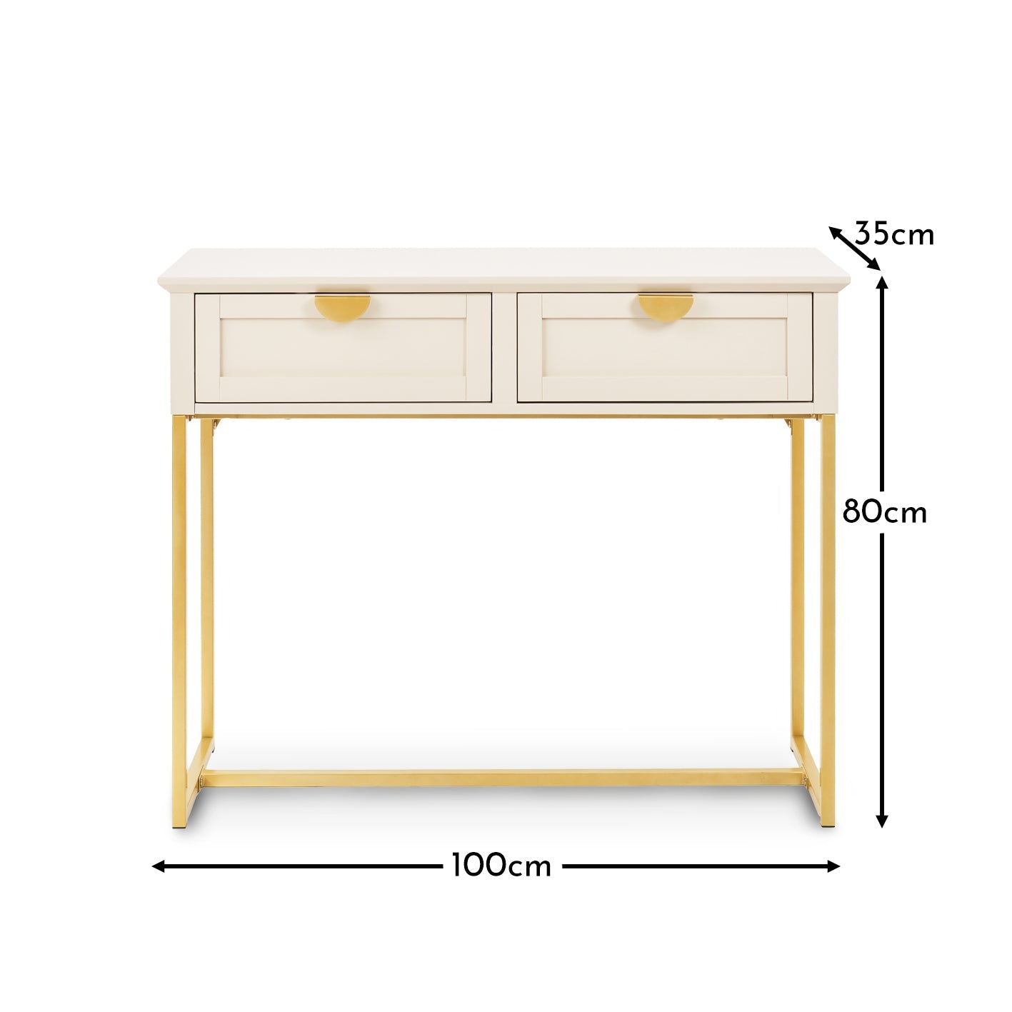 Ines 2 Drawer Console Table - Taupe & Gold - Laura James 