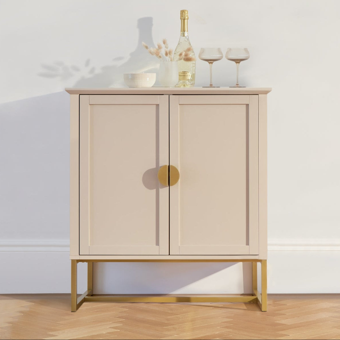 Ines 2 Door Sideboard - Taupe & Gold legs - Laura James 