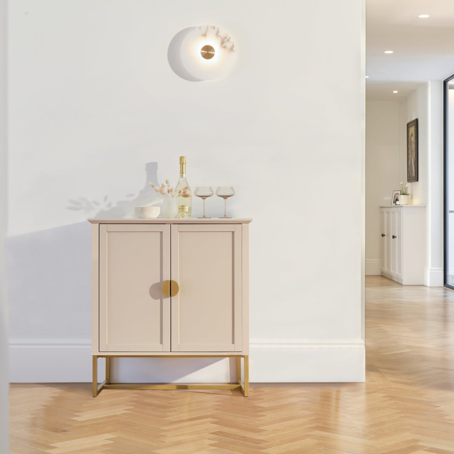 Ines 2 Door Sideboard - Taupe & Gold legs - Laura James 