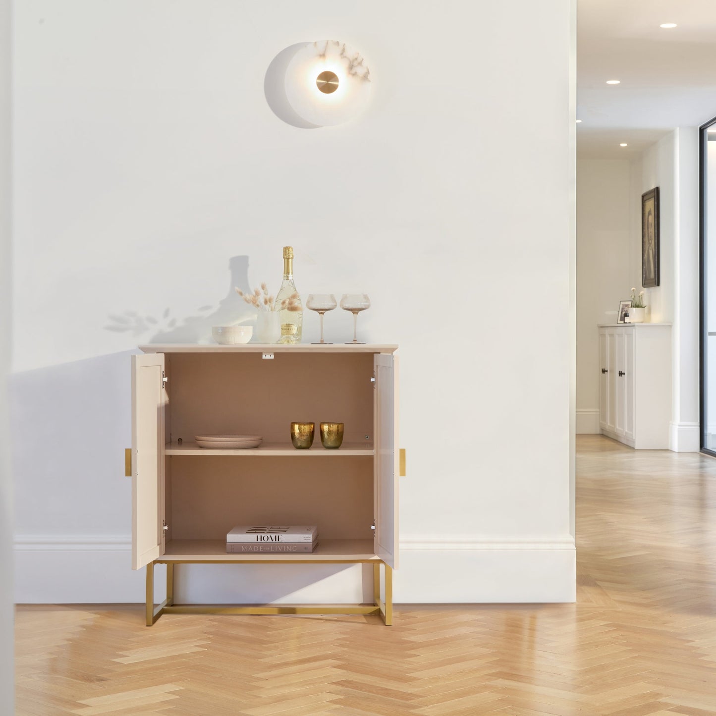 Ines 2 Door Sideboard - Taupe & Gold legs - Laura James 