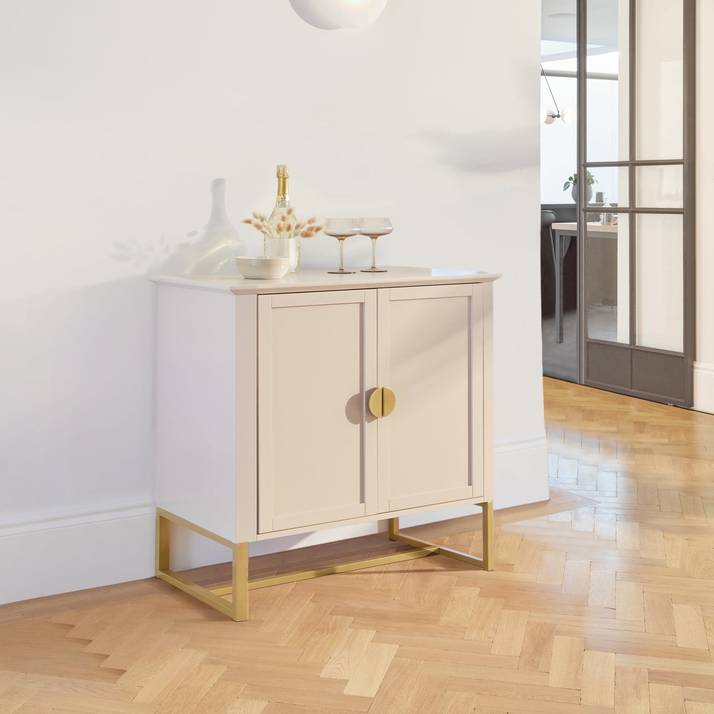 Ines 2 Door Sideboard - Taupe & Gold legs - Laura James 