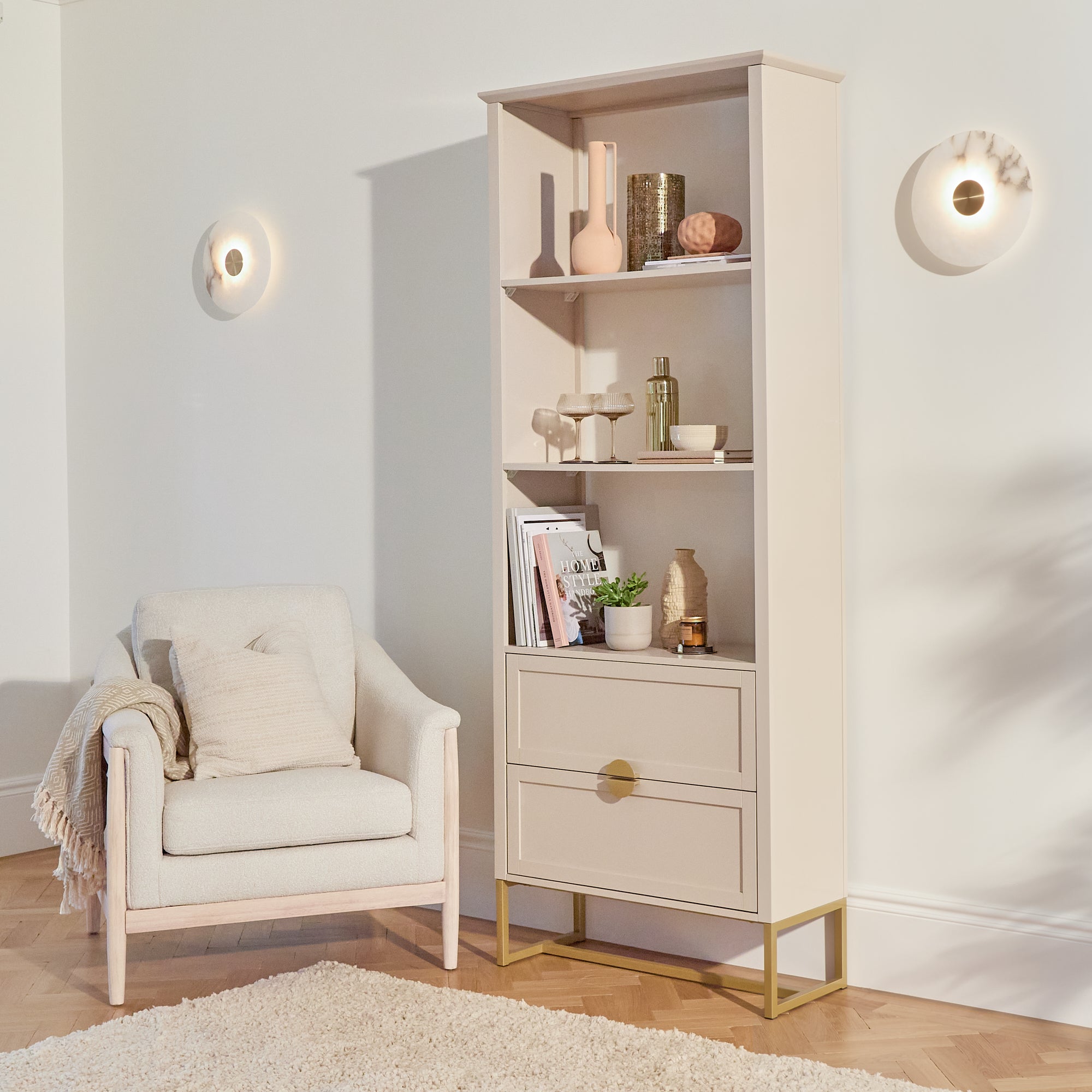 Ines Taupe and Gold Tall Bookcase – Laura James Ireland