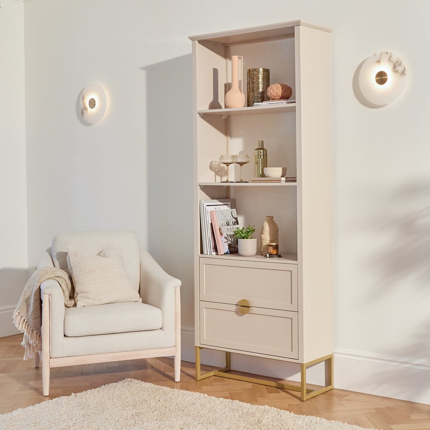 Ines Open Bookcase - Taupe & Gold - Laura James
