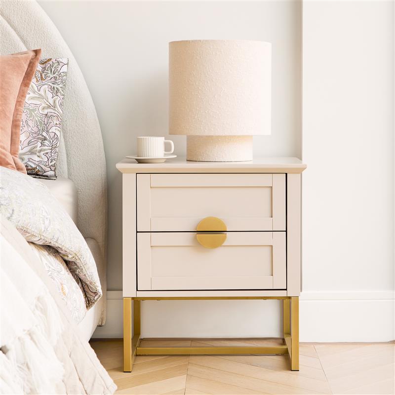 Ines Taupe Bedside Table - Gold Legs - Laura James 