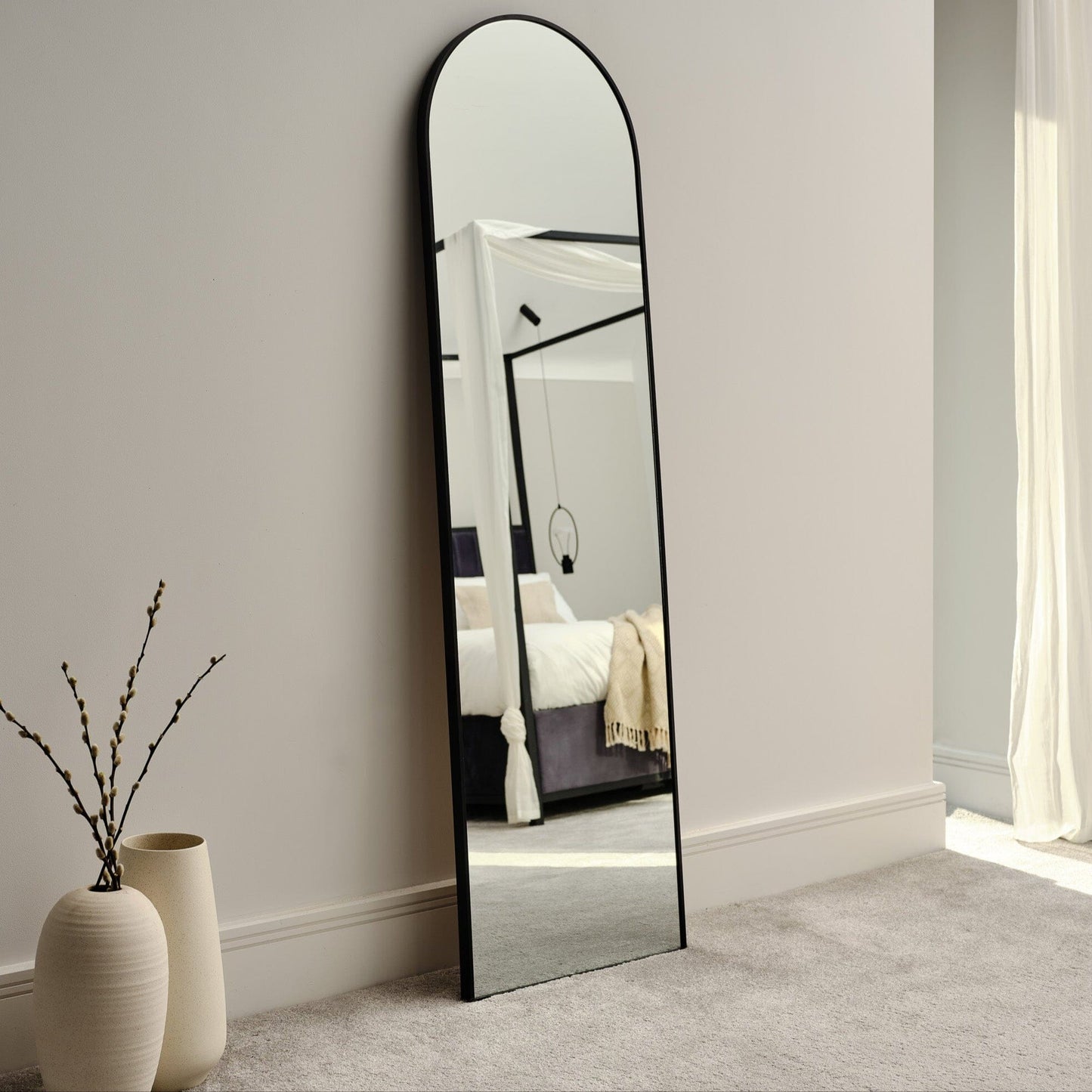 Ingham 140X40cm Metal Arch Mirror - Black