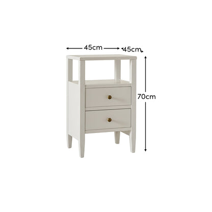 Ivy 2 Drawer Bedside Table - Ivory White - Laura James