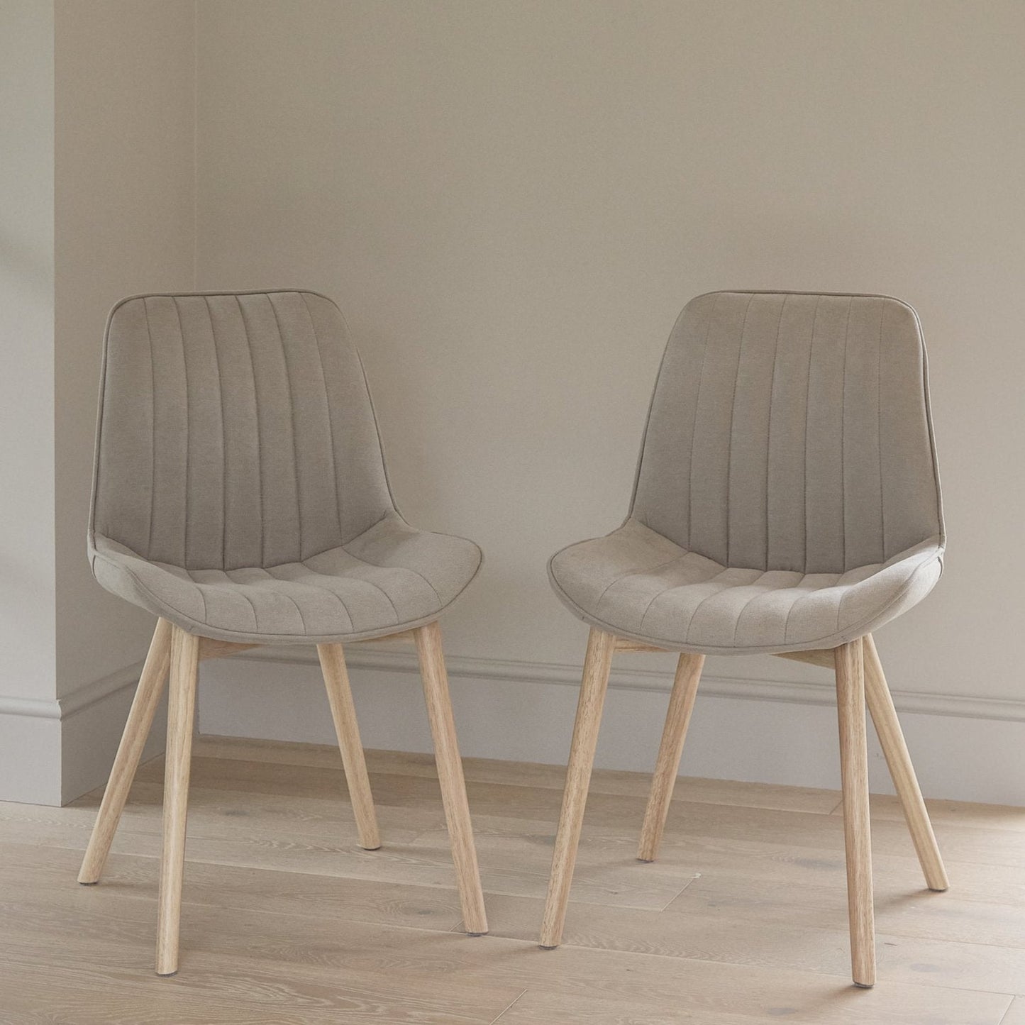 Bella Soft Beige Dining Chairs - Set of 2 - Whitewash Oak Legs