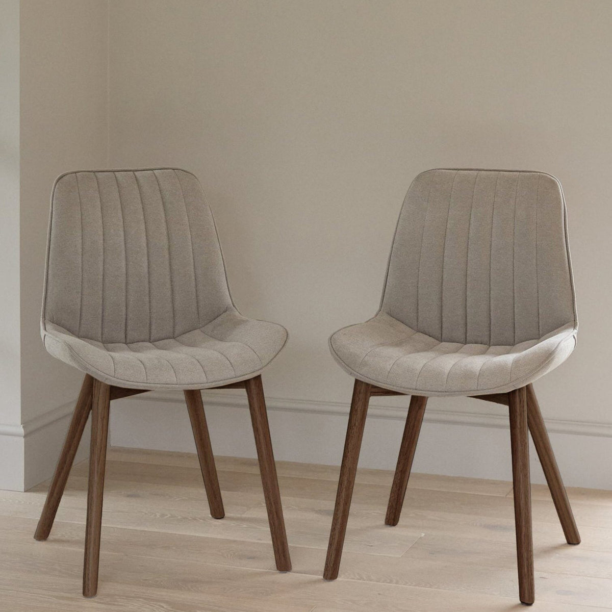 Bella Soft Beige Dining Chair - Set of 2 - Coffee Brown Mango Wood Legs - Laura James 