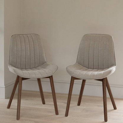 Bella Soft Beige Dining Chair - Set of 2 - Coffee Brown Mango Wood Legs - Laura James 