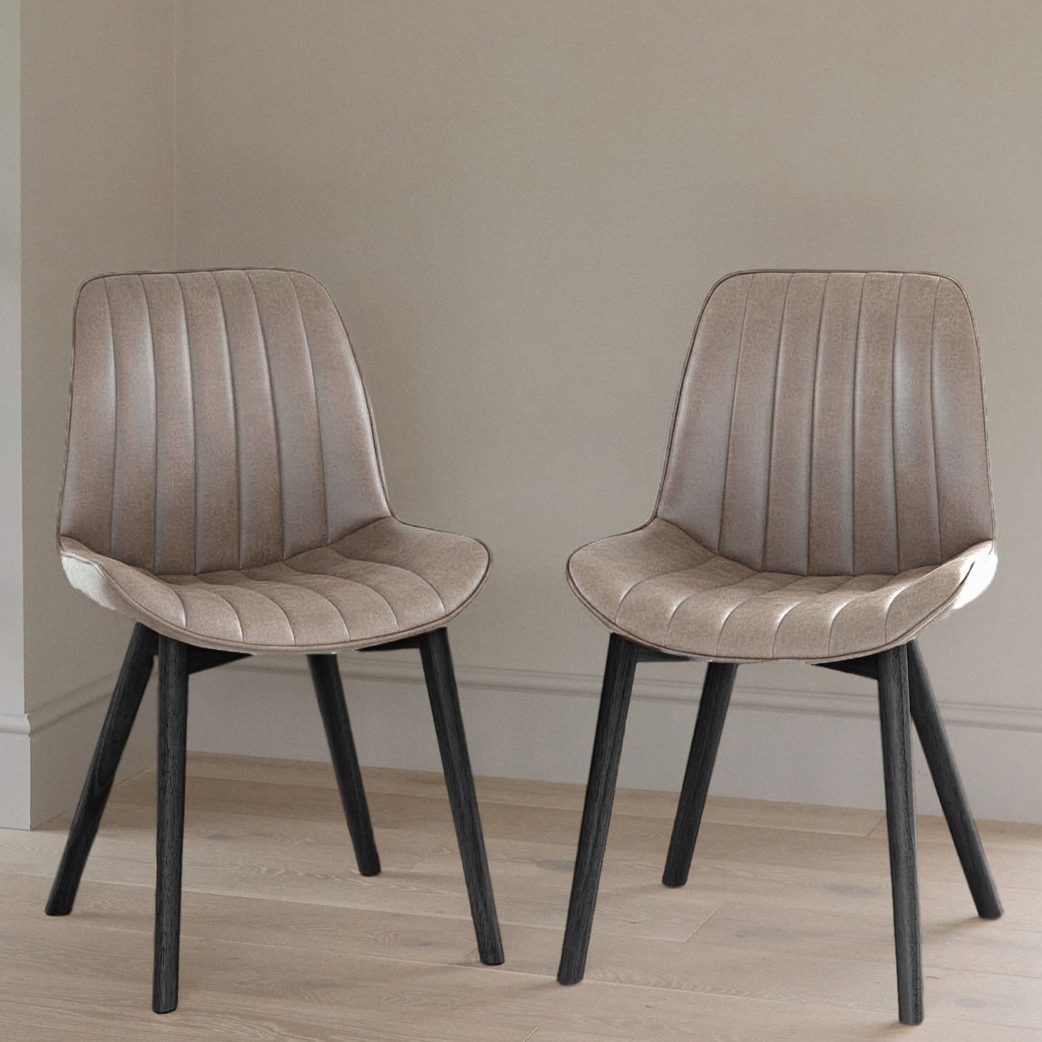 Bella Almond Brown Dining Chair - Set of 2 - Black Oak Legs Laura James