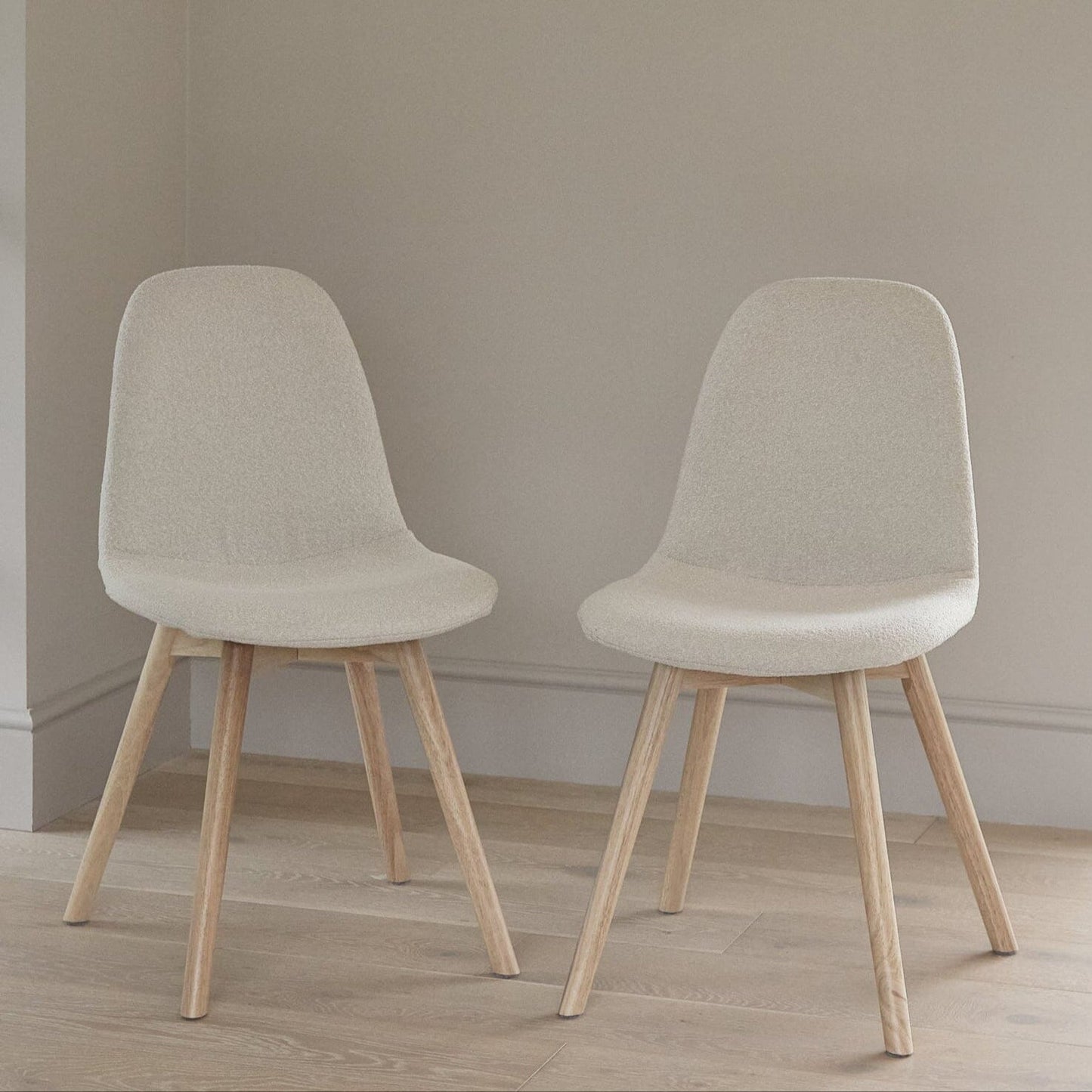 Ellis Light Beige Boucle Dining Chairs - Set of 2 - Whitewash Oak Legs