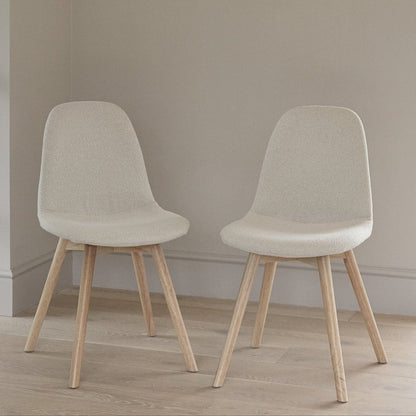 Ellis Light Beige Boucle Dining Chairs - Set of 2 - Whitewash Oak Legs