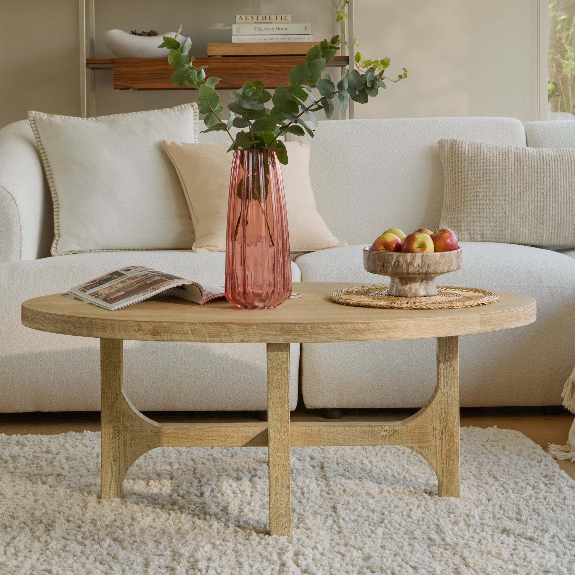 Jade Chalked Mango Wood Oval Coffee Table - Laura James