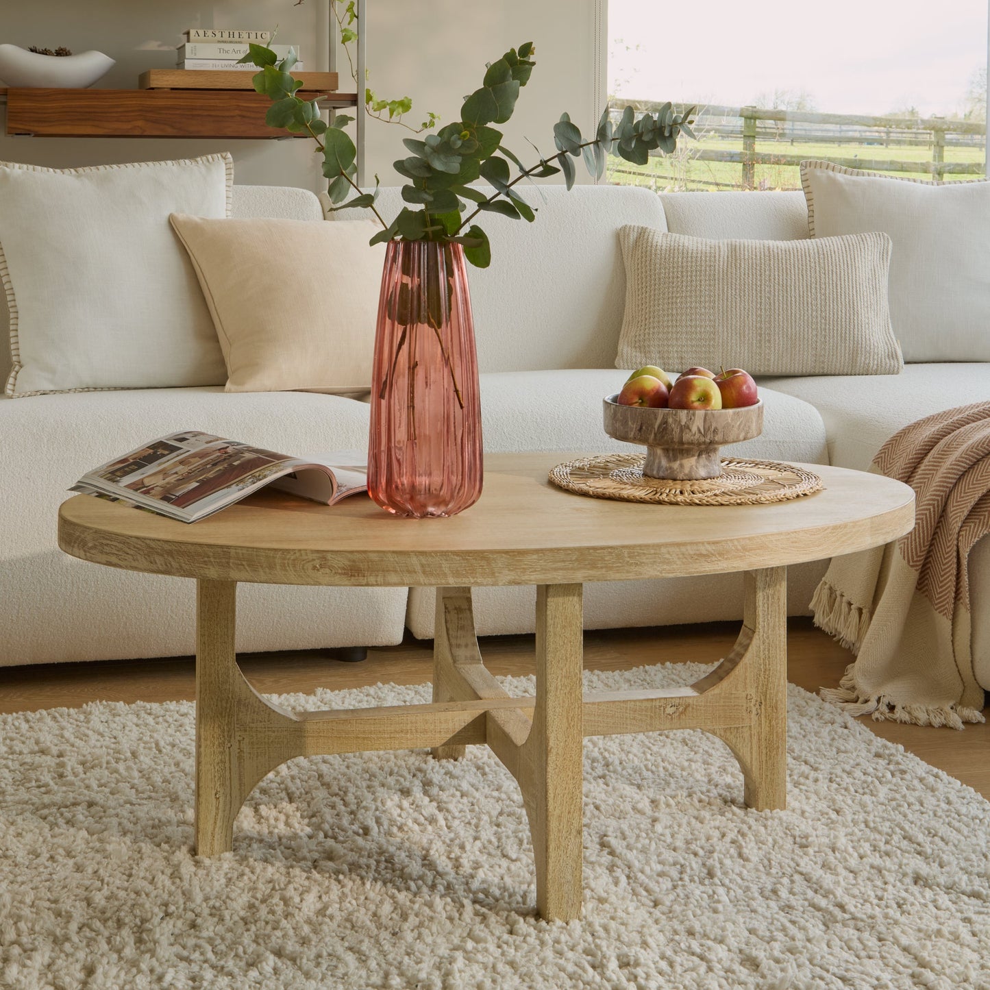 Jade Chalked Mango Wood Oval Coffee Table - Laura James