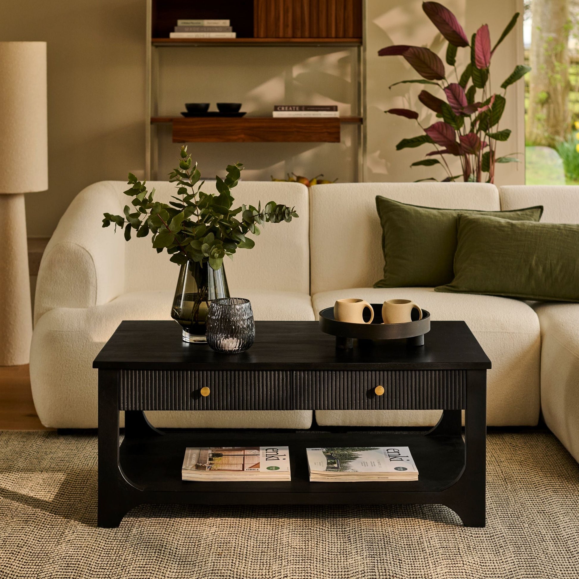 Jade Jet Black Mango Wood Rectangular Coffee Table - Laura James