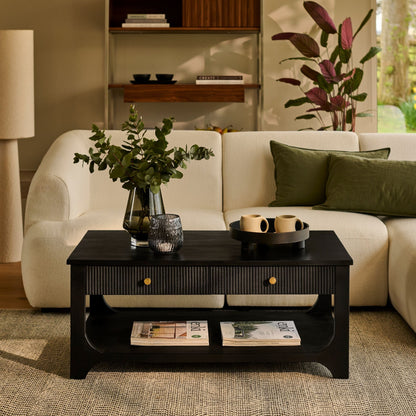 Jade Jet Black Mango Wood Rectangular Coffee Table - Laura James