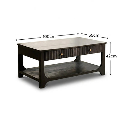 Jade Jet Black Mango Wood Rectangular Coffee Table - Laura James