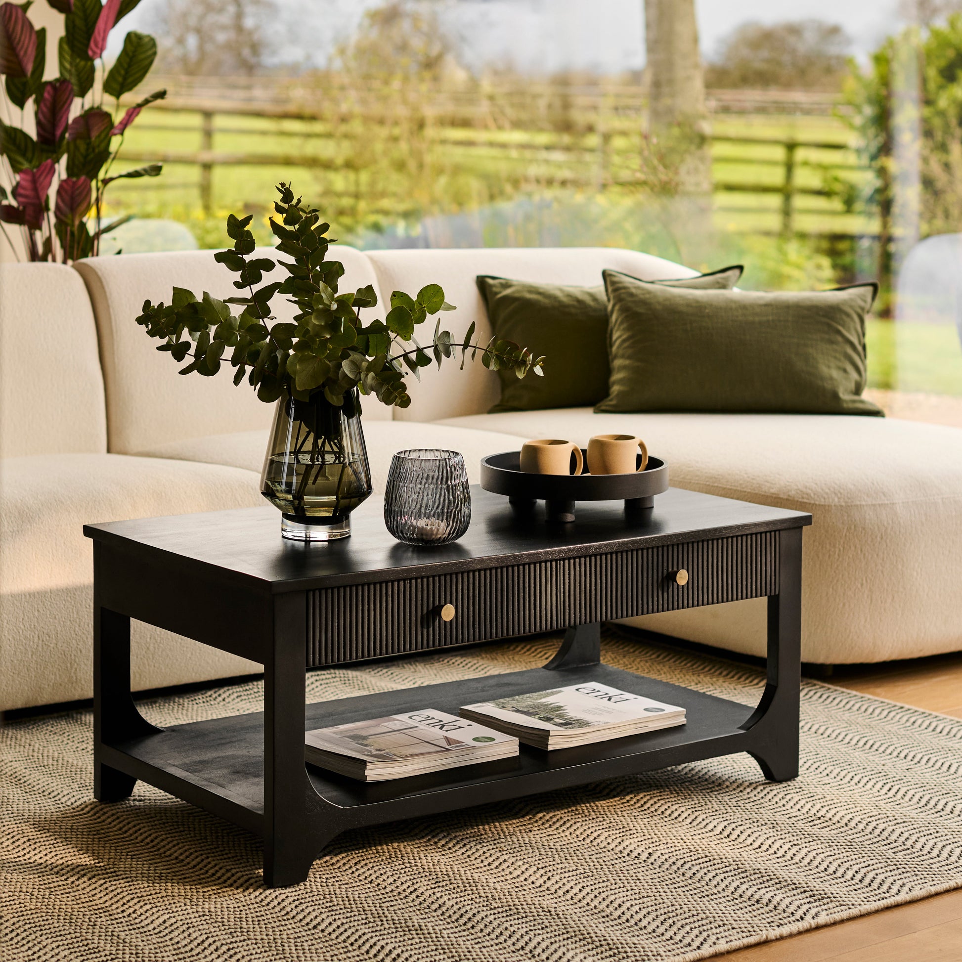 Jade Jet Black Mango Wood Rectangular Coffee Table - Laura James