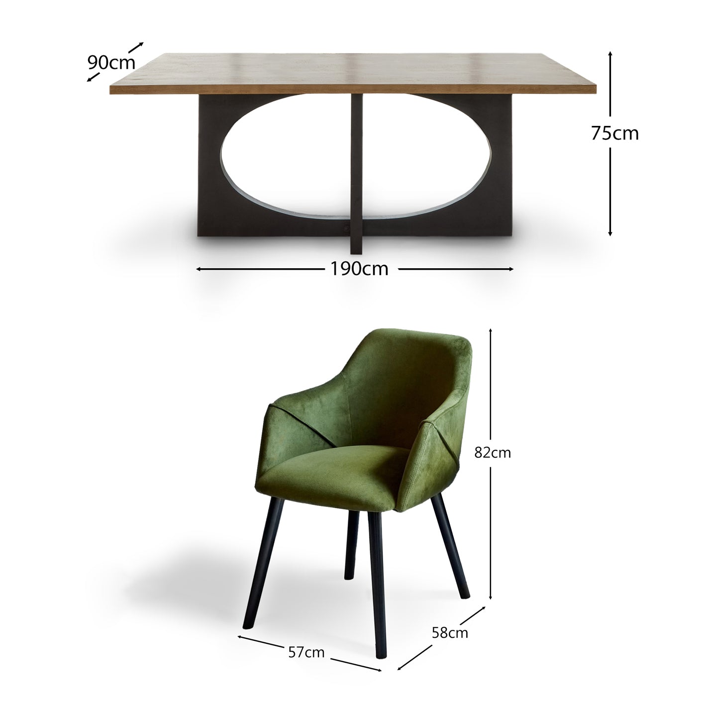 Jade Mangowood Rectangular Dining Table Set - 6 Seater - Freya Fern Green Armchairs - Laura James 