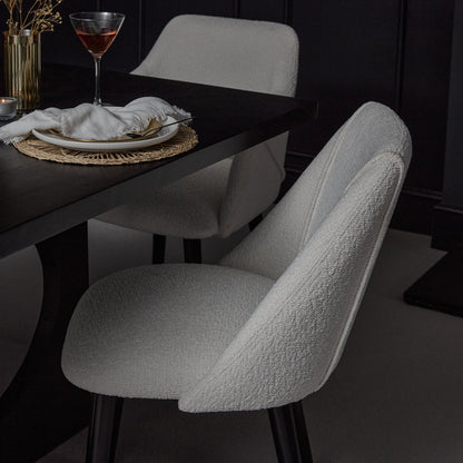 Jade Jet Black Rectangular Acacia Dining Table Set - 6 Seater - Freya Boucle Dining Chairs with Black Legs