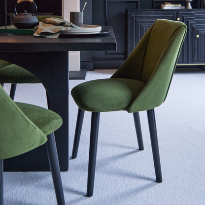 Jade Jet Black Rectangular Acacia Dining Table Set - 6 Seater - Freya Fern Green Dining Chairs with Black Legs