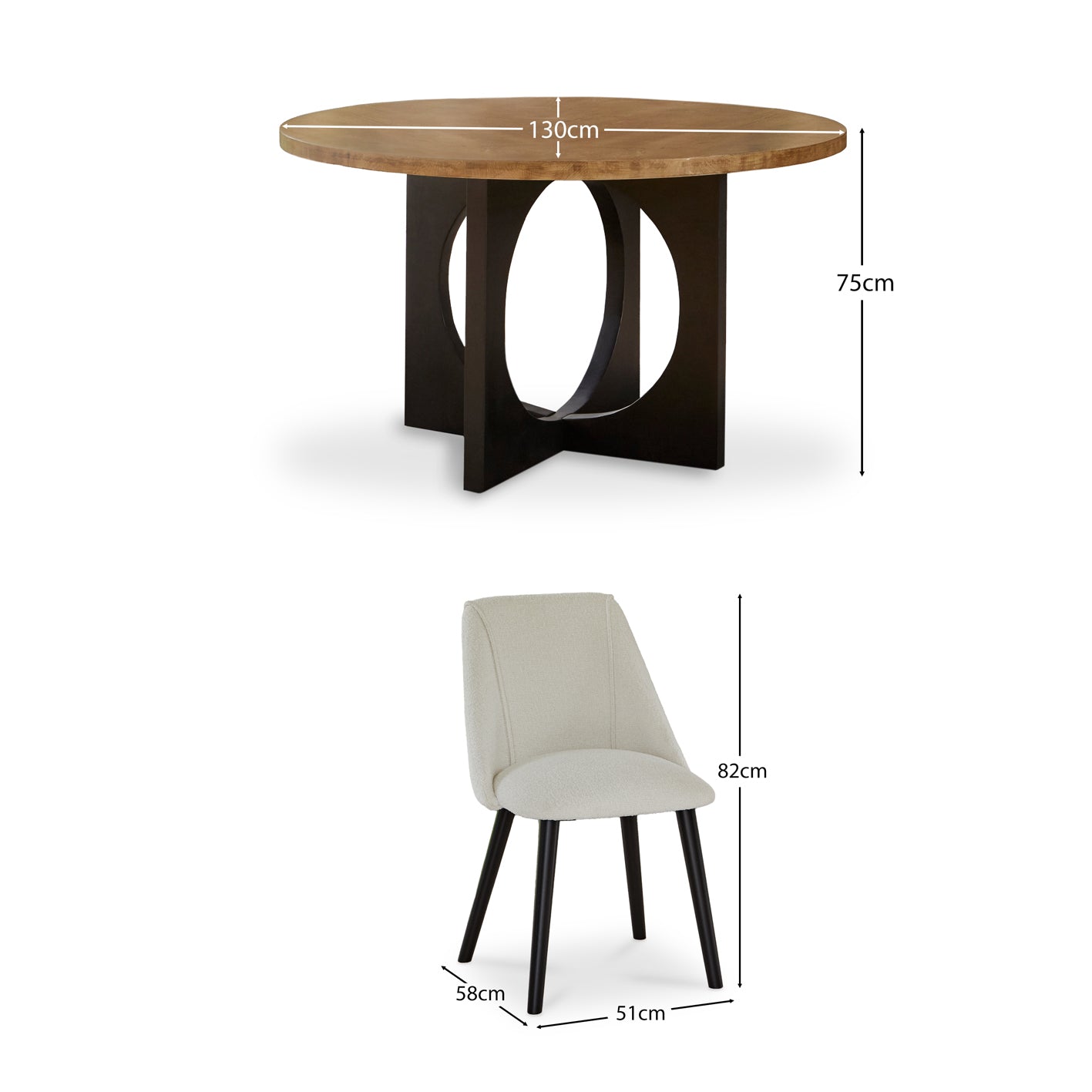 Jade Round Mango Wood 4 Seater Dining Set with Freya Boucle Dining Chairs - Laura James