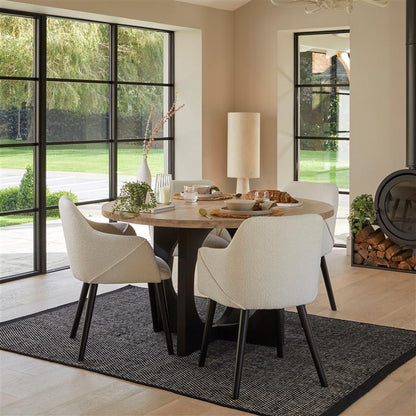Jade Round Mango Wood 4 Seater Dining Set with Freya Boucle Armchairs - Laura James