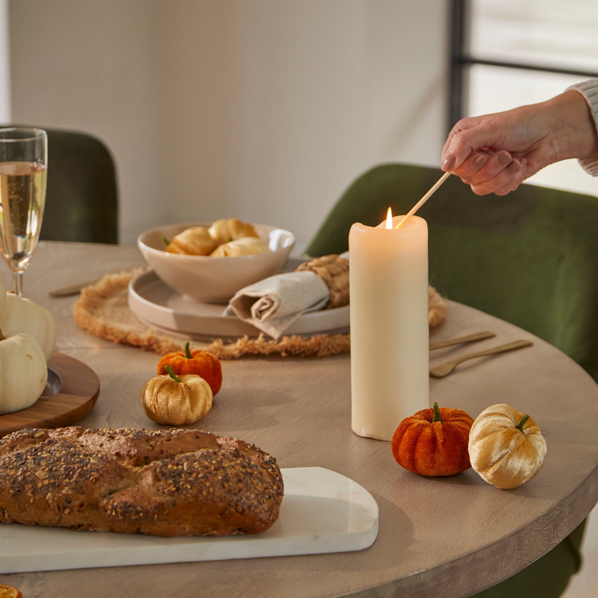 Jade Round Mango Wood 4 Seater Dining Set with Freya Fern Green Armchairs - Laura James