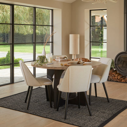 Jade Round Mango Wood 4 Seater Dining Set with Freya Boucle Dining Chairs - Laura James