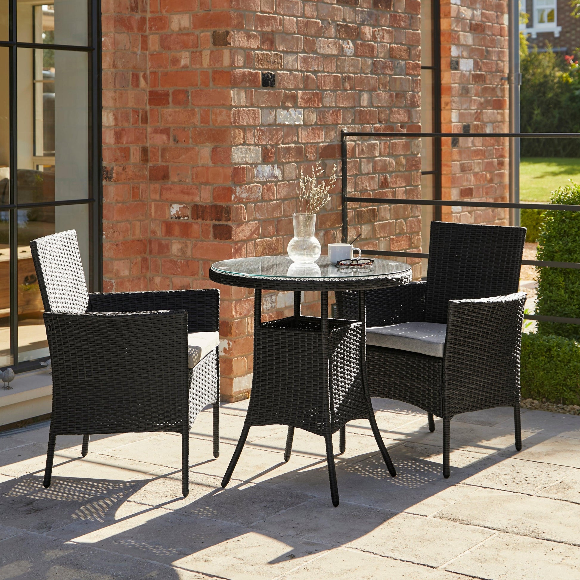 Kemble 2 Seater Rattan Bistro Dining Set in Black - Laura James